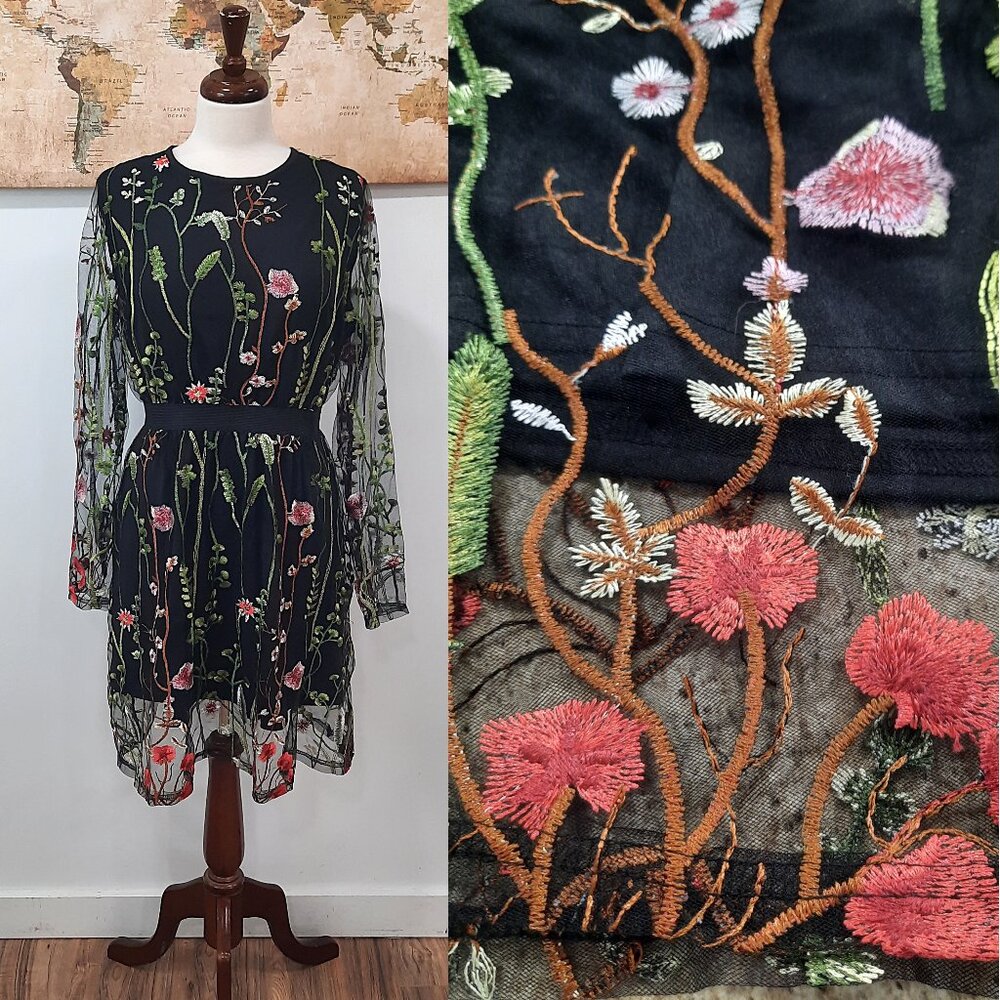 Floral Embroidered Long Sleeve Dress
